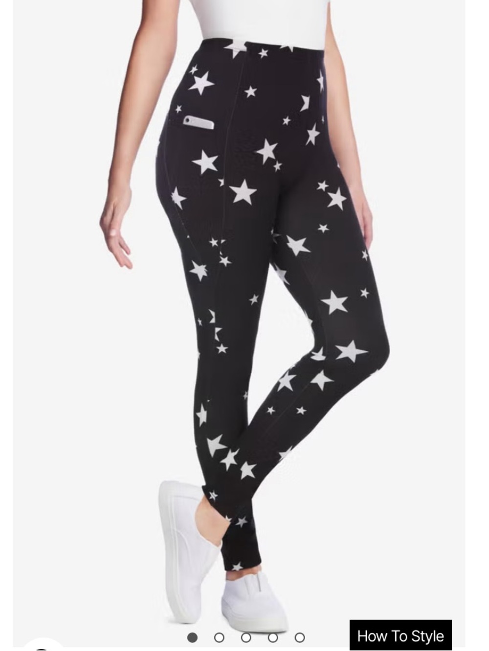 Woman Within Size 4X Black Star-Print Leggings - Comfortable Everyday athleisure